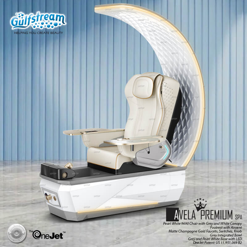 Gulfstream Avela Premium Spa with Pearl White 9690 chair and Grey and Pearl White base