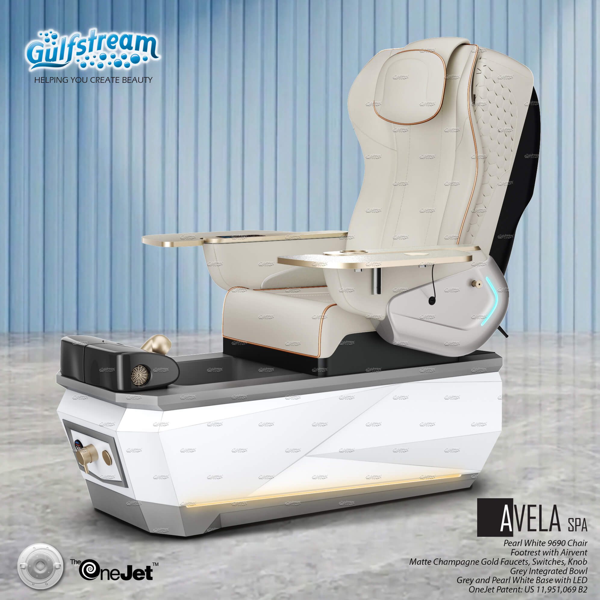 Gulfstream Avela Spa with Pearl White 9690 chair and Grey and Pearl White base