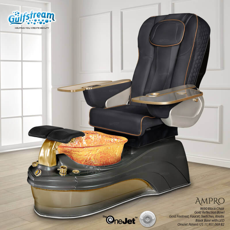 Gulfstream Ampro with Black 9690 chair, black base and gold glass bowl