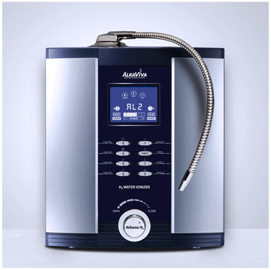 "AquaLume H2 Water Ionizer with a compact and stylish design, featuring a digital control panel and advanced filtration system for producing hydrogen-rich, alkaline water to promote hydration and wellness."