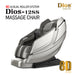Dios 1288 massage chair in silver gray with charcoal accents, featuring 8D AI dual roller system, shown in upright position