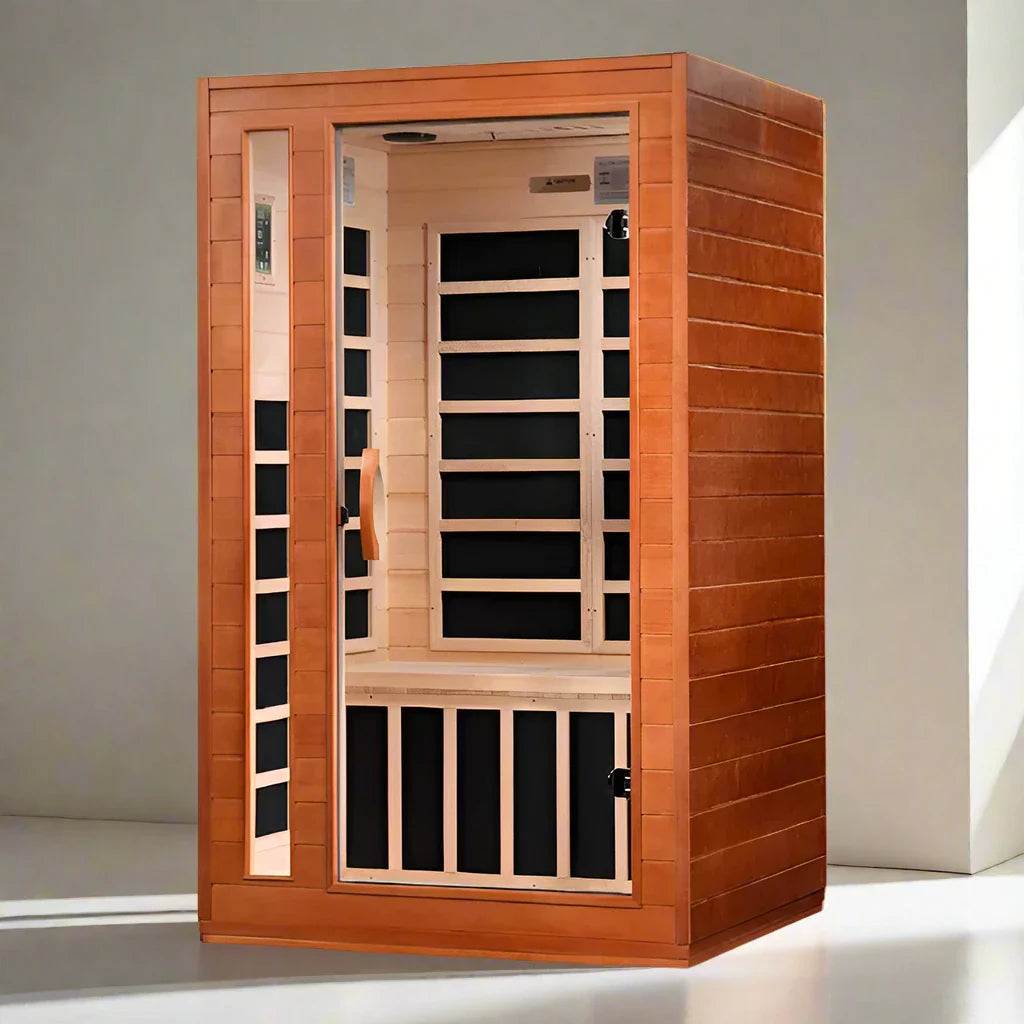 Dynamic Cardoba 2-Person Low EMF FAR Infrared Sauna with Premium Features and Canadian Hemlock Construction.