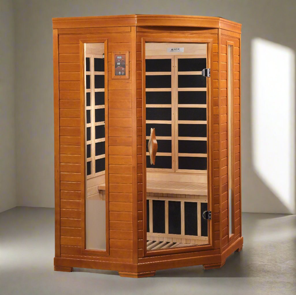 Dynamic Heming - 2 Person Corner Low EMF Infrared Sauna - (Canadian Hemlock)