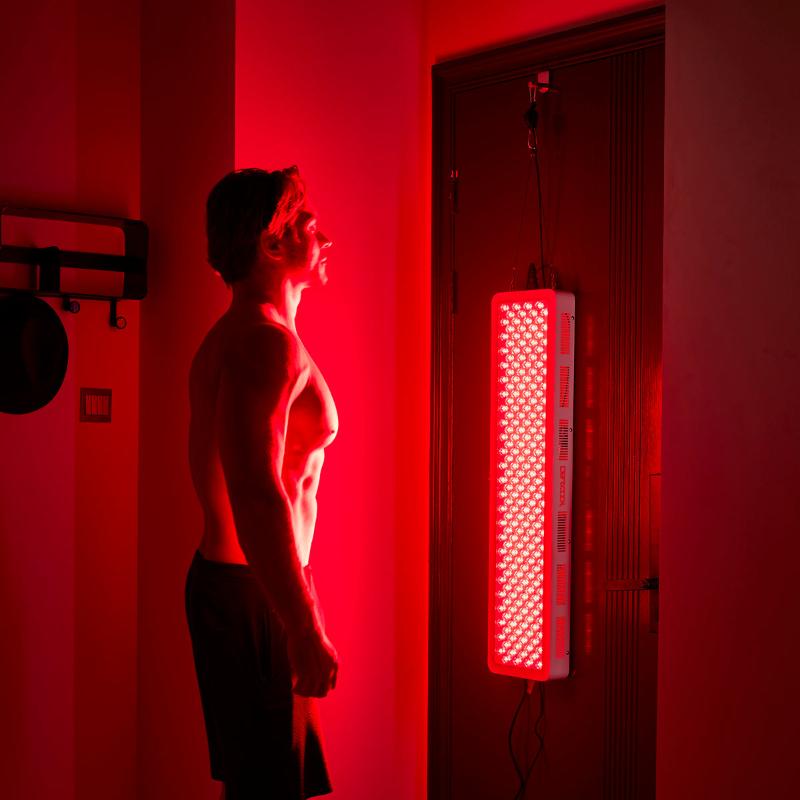 "Pro200 Red Light Therapy Panel featuring sleek design and powerful LEDs for optimal wellness and relaxation at home."
