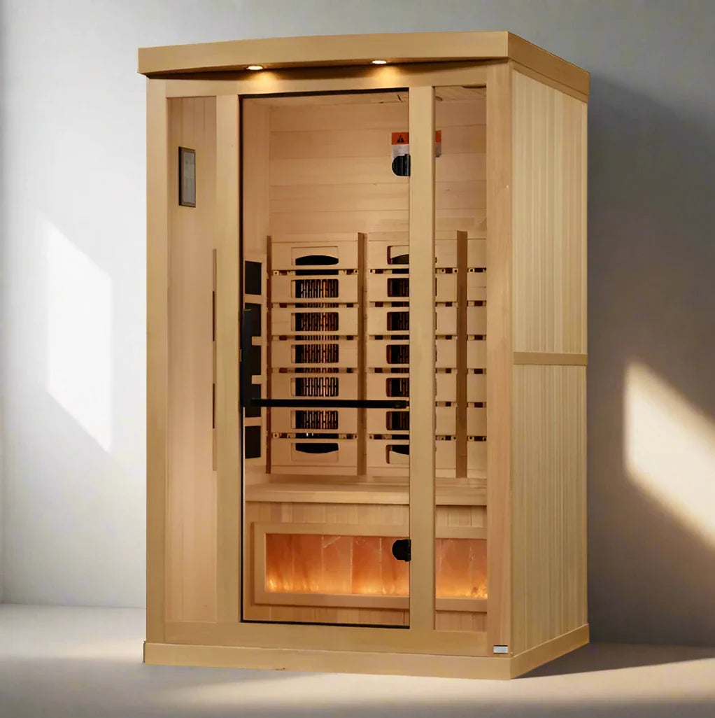 Golden Designs 3-Person Full Spectrum PureTech™ Near Zero EMF (Under 3MG) FAR Infrared Sauna with Himalayan Salt Bar (Canadian Hemlock)