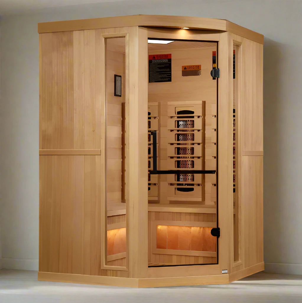 Golden Designs - 3 Person Corner Full Spectrum Infrared Sauna - (Canadian Hemlock)