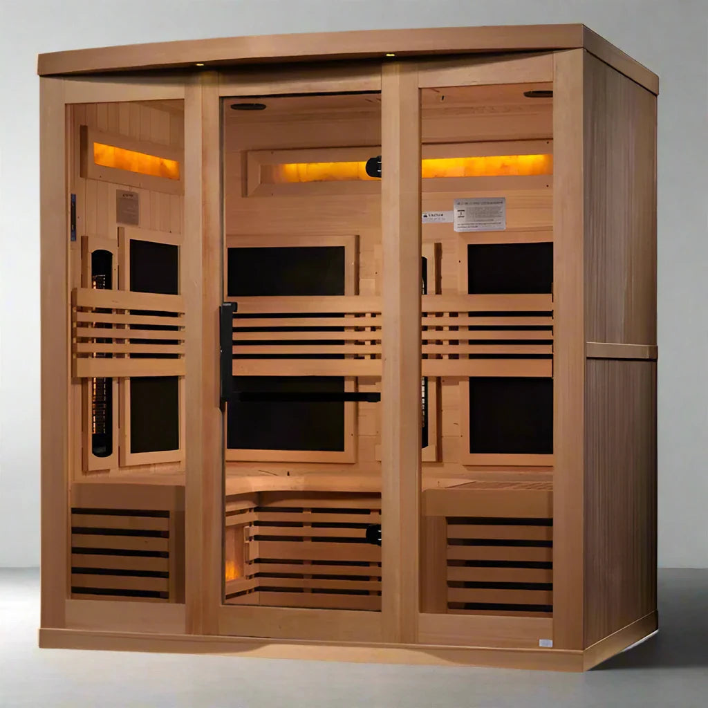 Golden Designs 6-Person Full Spectrum PureTech™ Near Zero EMF FAR Infrared Sauna with Himalayan Salt Bar (Canadian Hemlock)