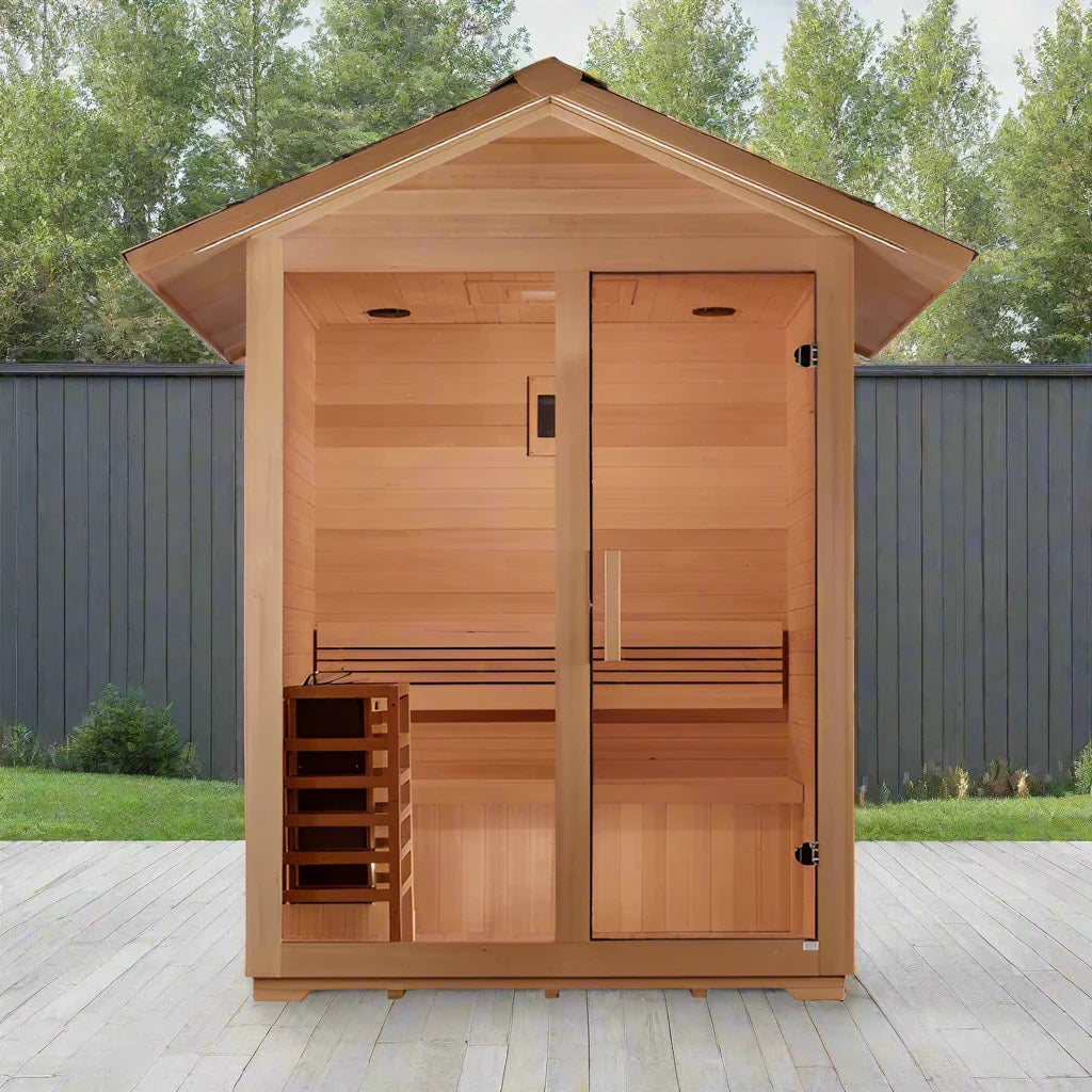 Golden Designs "Arlberg" 3 Person Traditional Outdoor Sauna - Canadian Hemlock