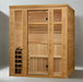 "Engelberg 4-6 person traditional steam sauna by Golden Designs, featuring exquisite Pacific Premium Clear Cedar and modern amenities."