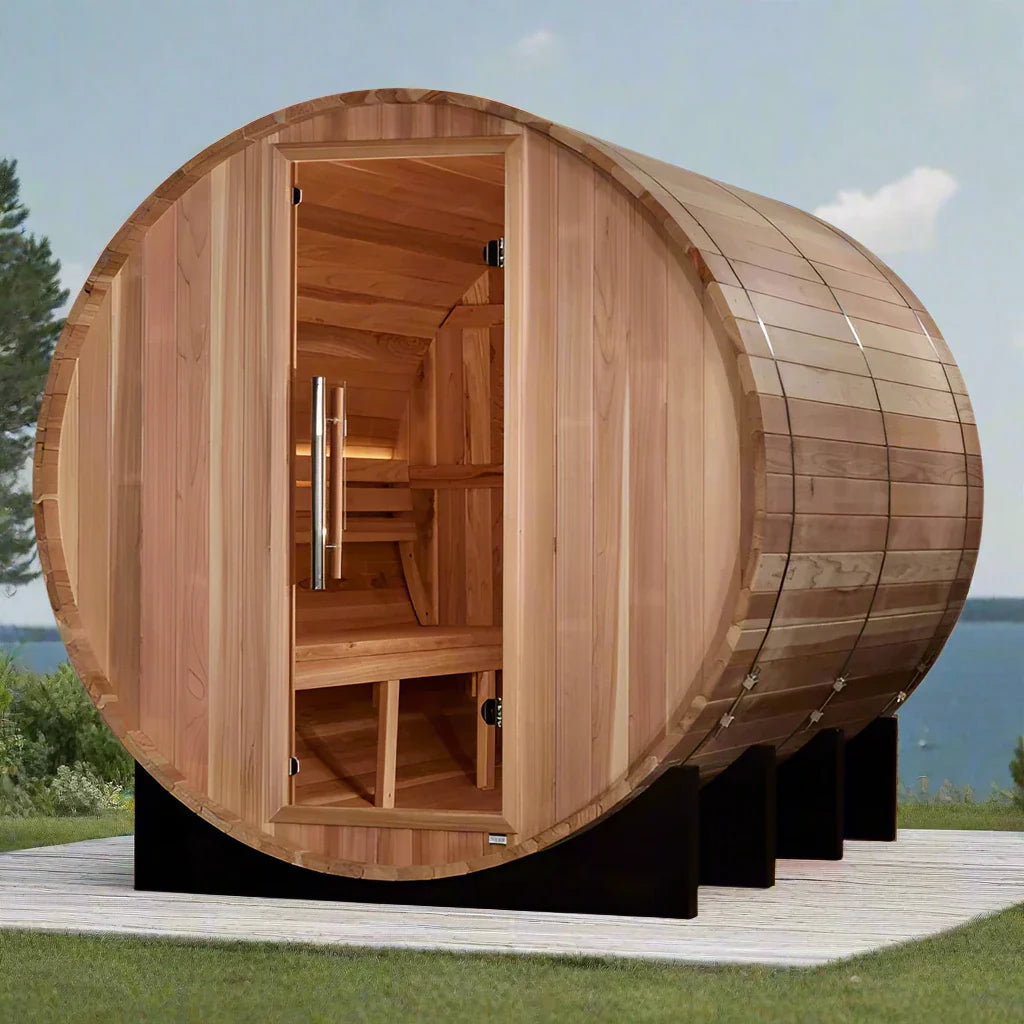 Golden Designs "Klosters" 6 Person Barrel Traditional Steam Sauna - Pacific Cedar