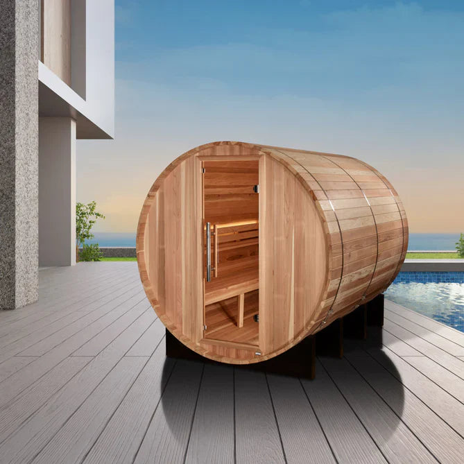 Golden Designs "Klosters" 6 Person Barrel Traditional Steam Sauna - Pacific Cedar