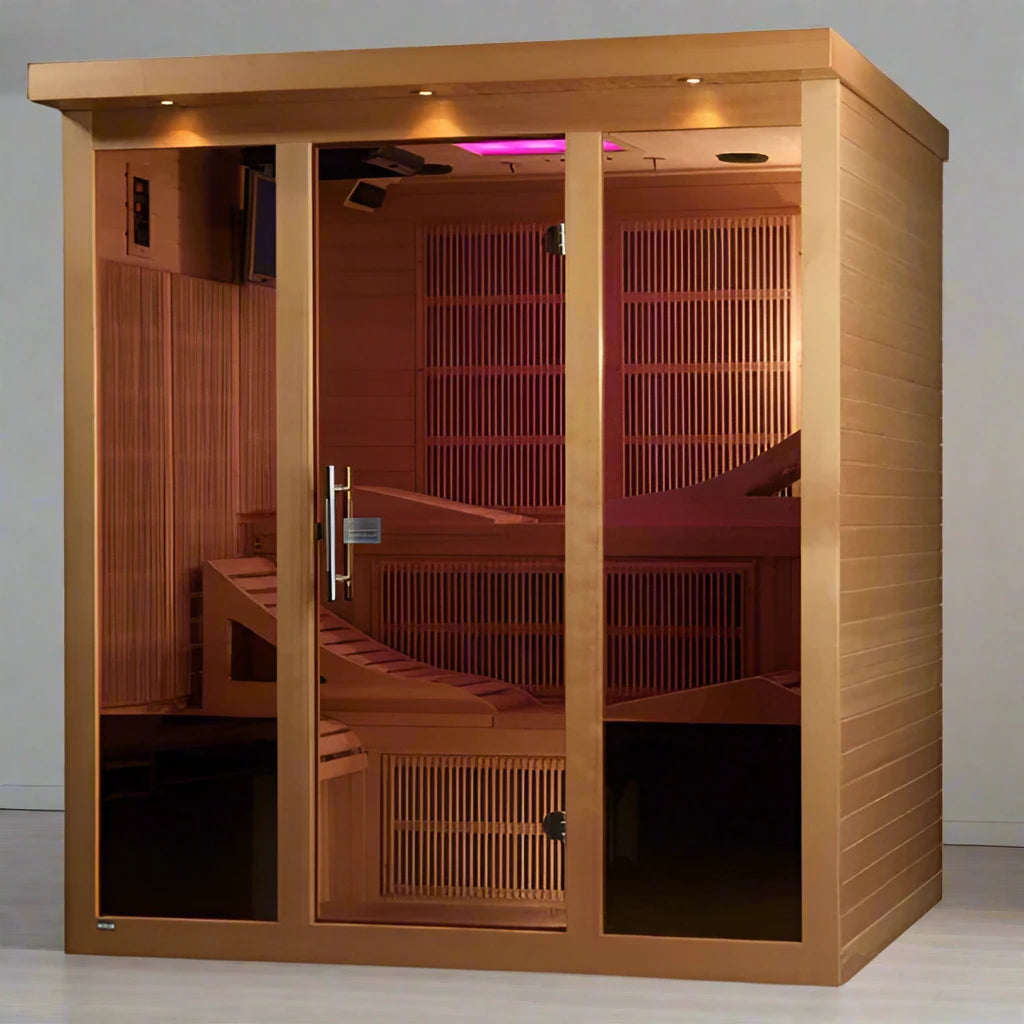 Golden Designs Monaco - 6 Person Near Zero EMF Infrared Sauna - (Canadian Hemlock)