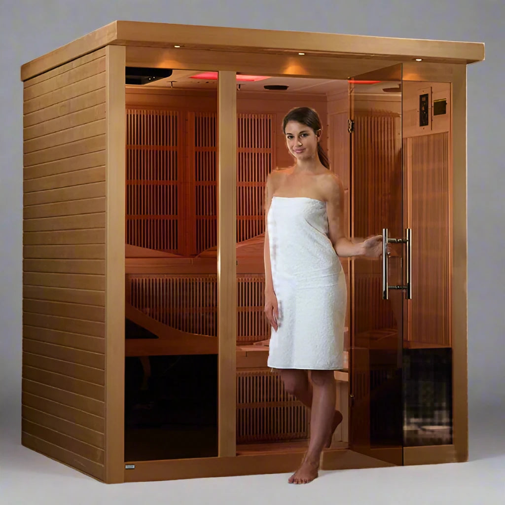 Golden Designs Monaco - 6 Person Near Zero EMF Infrared Sauna - (Canadian Hemlock)