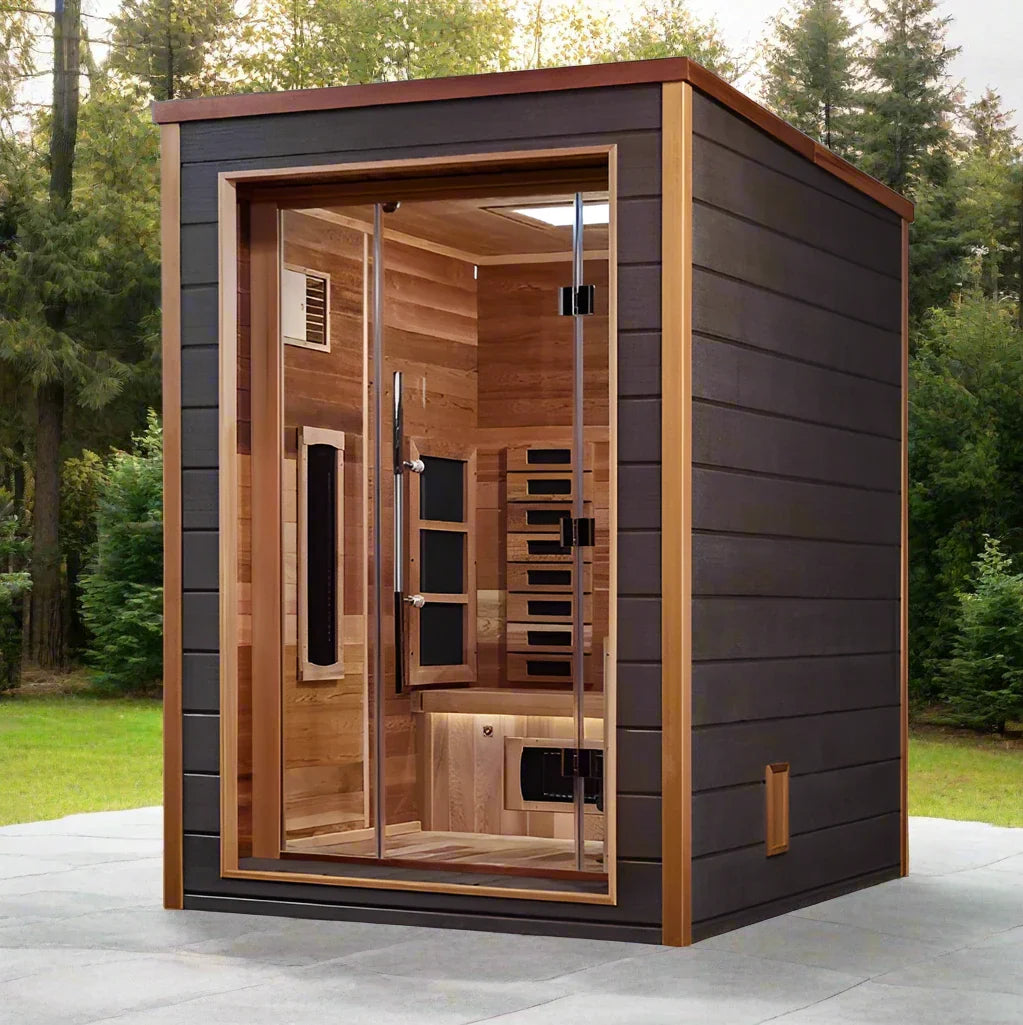 Golden Designs Nora 2 Person Hybrid (PureTech™ Full Spectrum IR or Traditional Stove) Outdoor Sauna