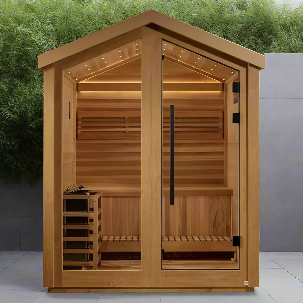 Golden Designs Savonlinna 3 Person Outdoor Traditional Sauna - Canadian Red Cedar Interior