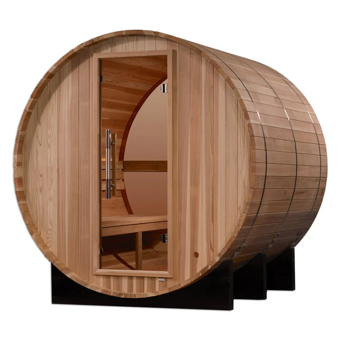 Golden Designs "Zurich" 4 Person Barrel with Bronze Privacy View - Traditional Steam Sauna - Pacific Cedar