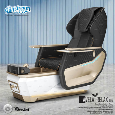 Gulfstream Avela Relax Spa pedicure chair with Black Super Relax 3 chair and Gold and Pearl White base