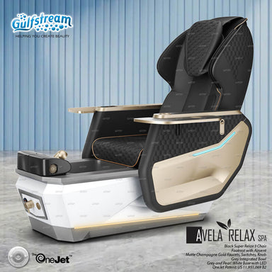 Gulfstream Avela Relax Spa pedicure chair with Black Super Relax 3 chair and Grey and Pearl White base