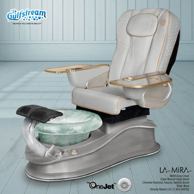 Gulfstream La Mira pedicure chair in Grey with Grey base and Clear glass bowl