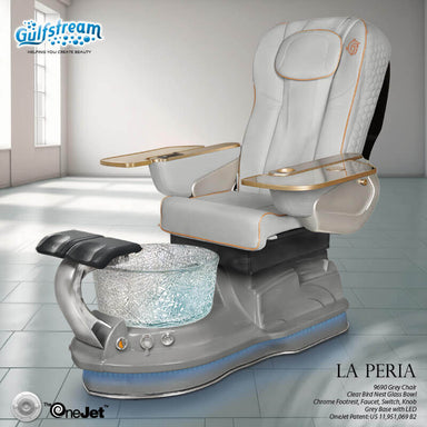 Gulfstream La Peria pedicure chair in Grey with Grey base and Bird Nest crystal bowl