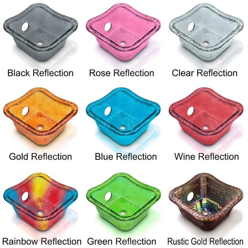 Gulfstream Hard Rock glass bowl colors: Black, Rose, Clear, Gold, Blue, Wine, Rainbow, Green and Rustic Gold Reflection