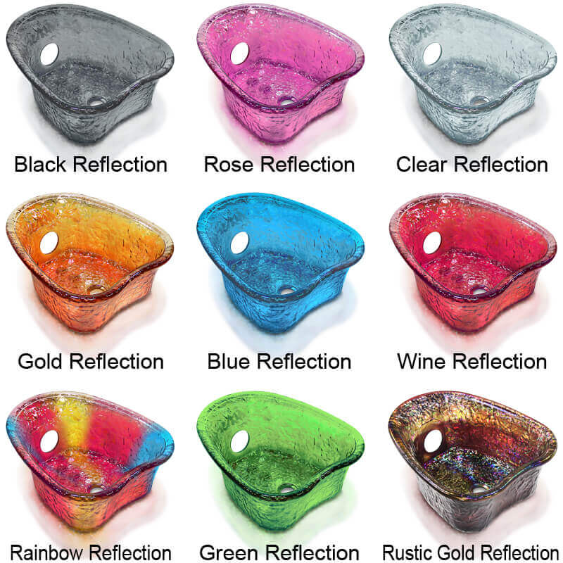 Gulfstream heart shaped glass bowl colors: Black, Rose, Clear, Gold, Blue, Wine, Rainbow, Green and Rustic Gold Reflection
