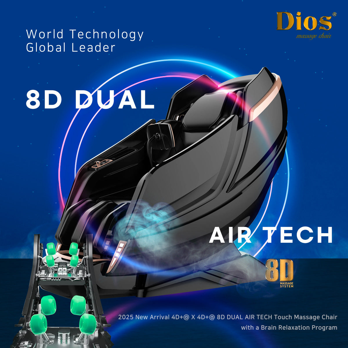 Dios 1288 massage chair with 8D dual air tech