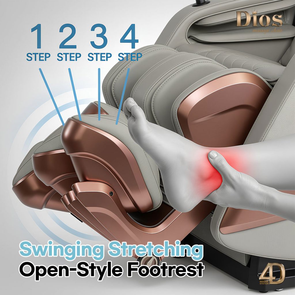Image of person's foot against massage chair footrest