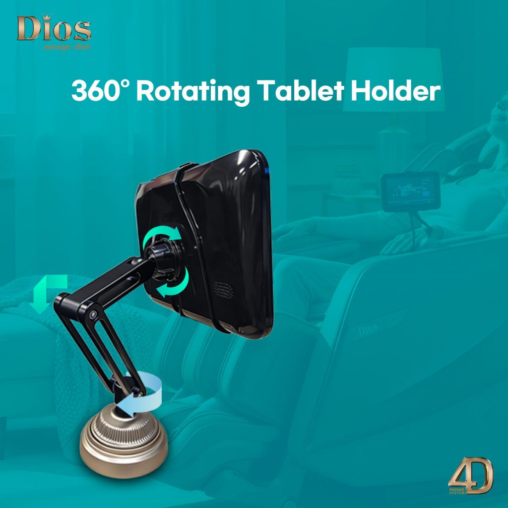 Image of massage chair tablet holder with tablet attached