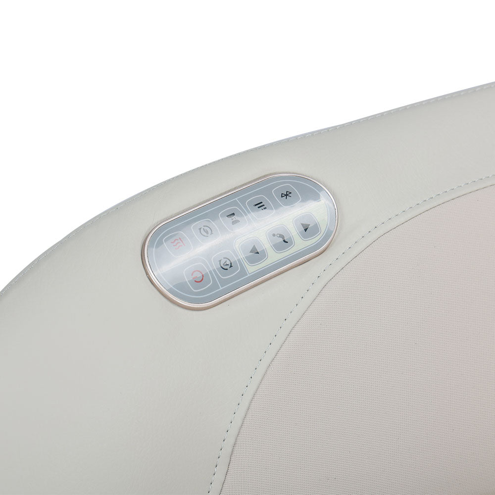 Closeup of massage chair armrest with massage controls 