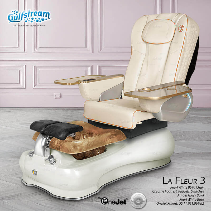 Gulfstream La Fleur 3 with Pearl White 9690 chair, white base and amber glass bowl