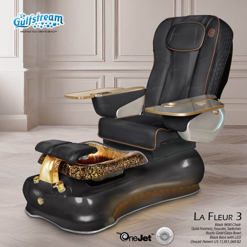 Gulfstream La Fleur 3 with Black 9690 chair, black base and Rustic Gold glass bowl