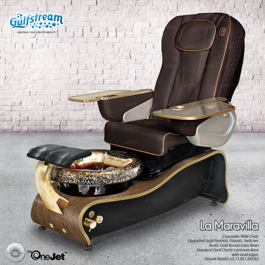 Gulfstream La Maravilla pedicure chair in Chocolate with gold glass bowl