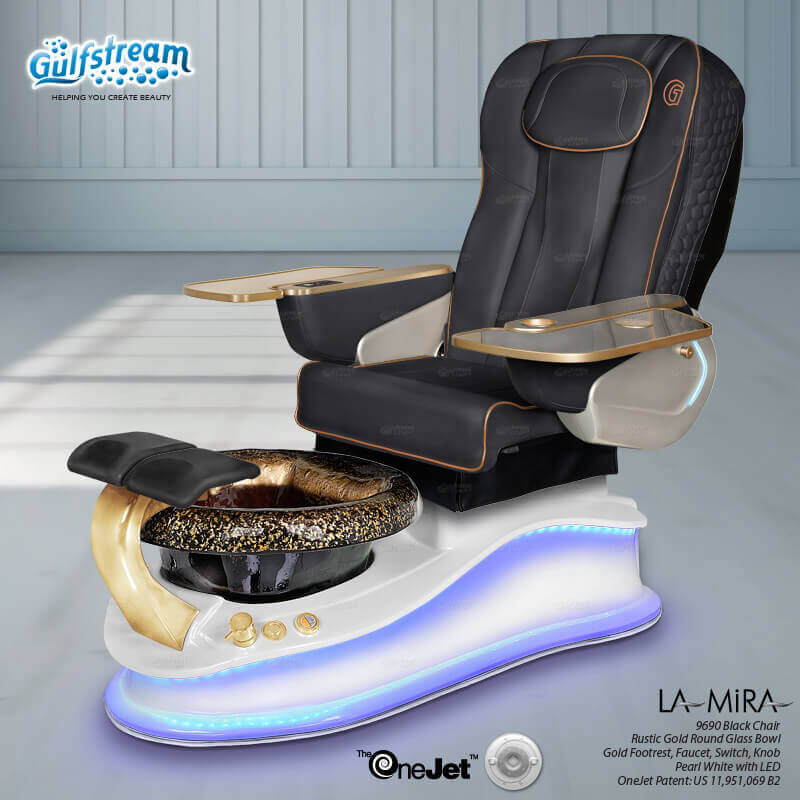 Gulfstream La Mira with Black 9690 chair, white base and Rustic Gold glass bowl