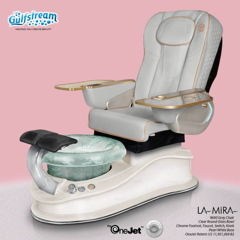 Gulfstream La Mira with Grey 9690 chair, white base and clear glass bowl