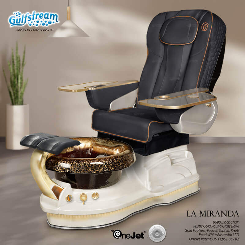 Gulfstream La Miranda with Black 9690 chair, white base and Rustic Gold glass bowl