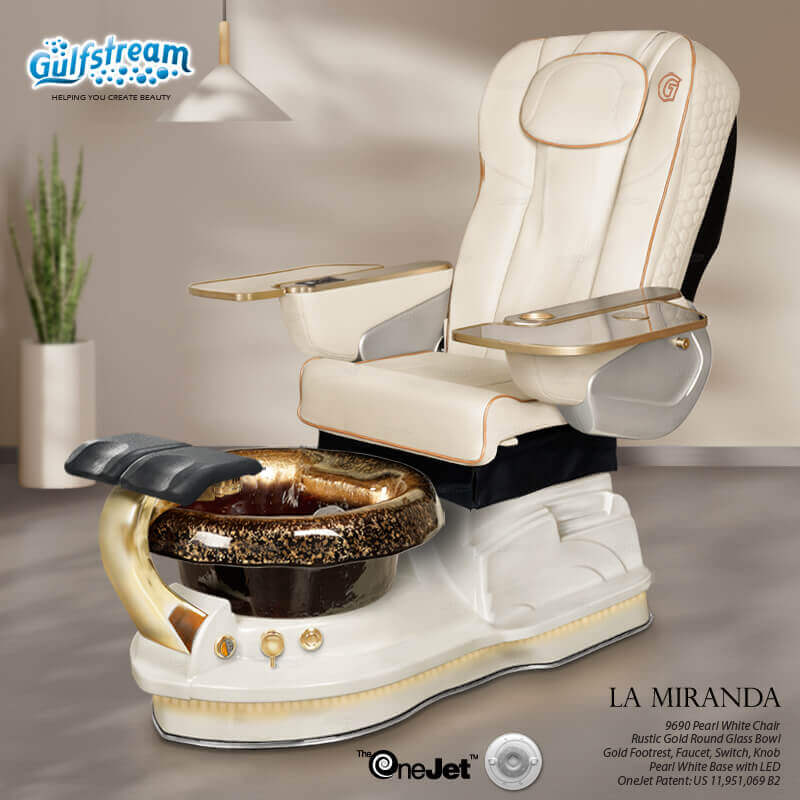 Gulfstream La Miranda with Pearl White 9690 chair, white base and Rustic Gold glass bowl