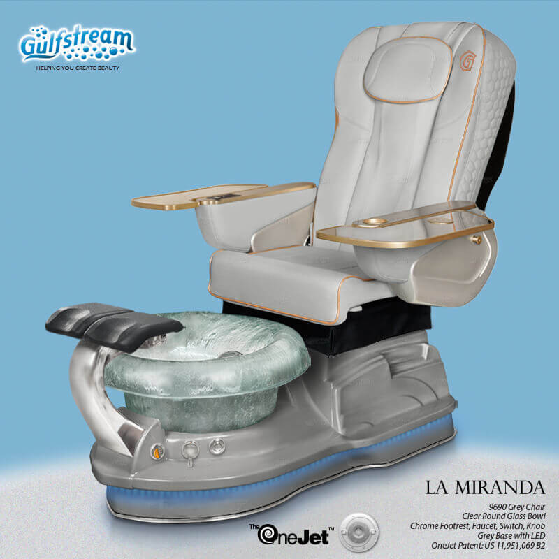 Gulfstream La Miranda with Grey 9690 chair, white base and clear glass bowl