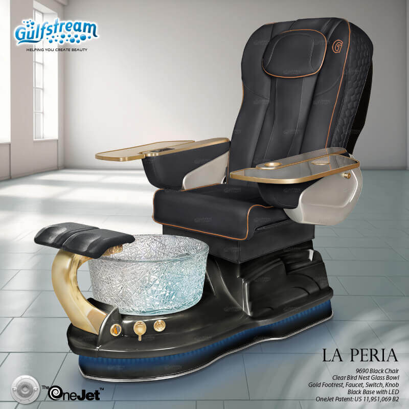 Gulfstream La Peria with Black 9690 chair, black base and Bird Nest crystal bowl