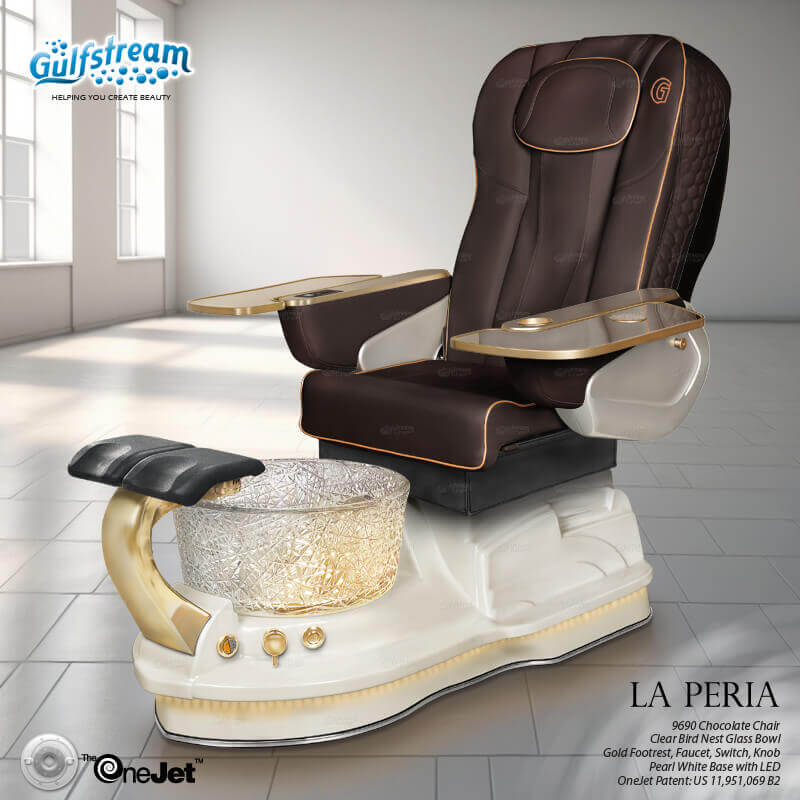 Gulfstream La Peria with Chocolate 9690 chair, white base and Bird Nest crystal bowl