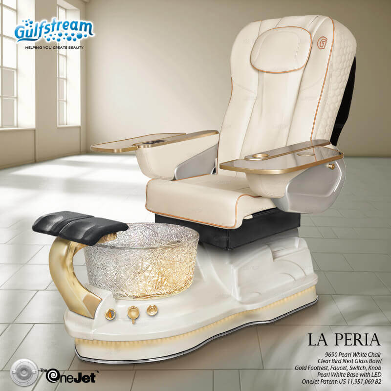 Gulfstream La Peria with Pearl White 9690 chair, white base and Bird Nest crystal bowl