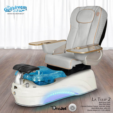 Gulfstream La Tulip 2 with Grey 9690 chair, white base and blue glass bowl