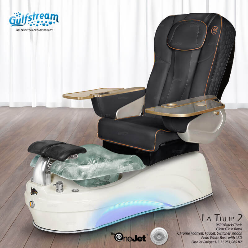 Gulfstream La Tulip 2 with Black 9690 chair, white base and clear glass bowl