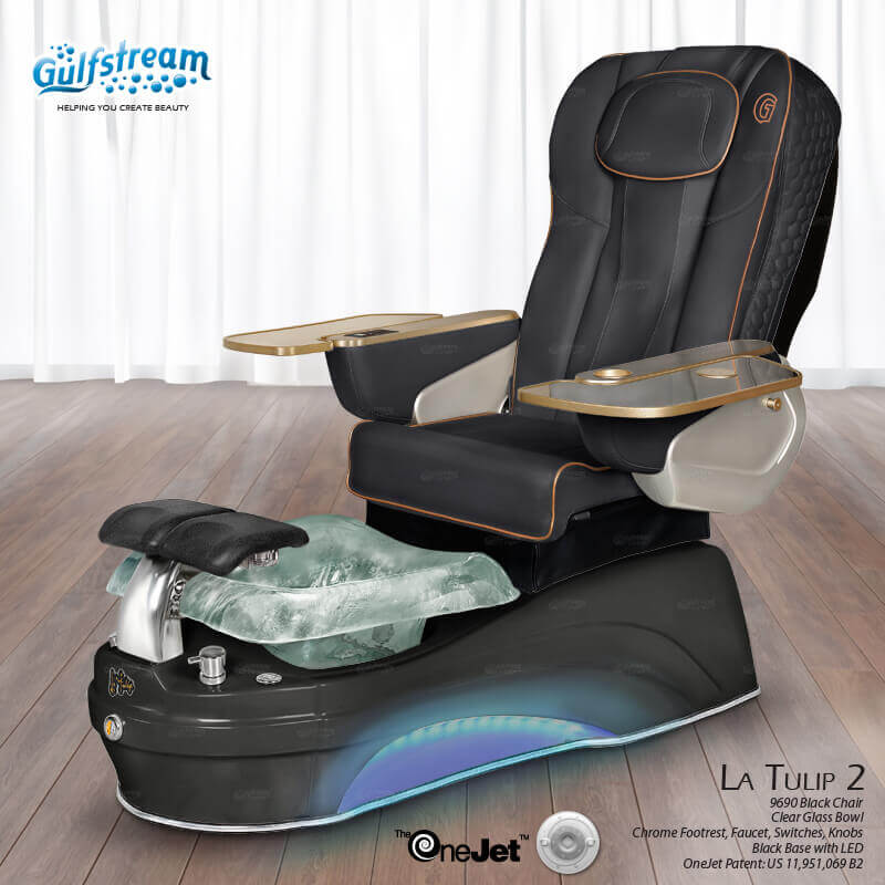 Gulfstream La Tulip 2 with Black 9690 chair, black base and clear glass bowl
