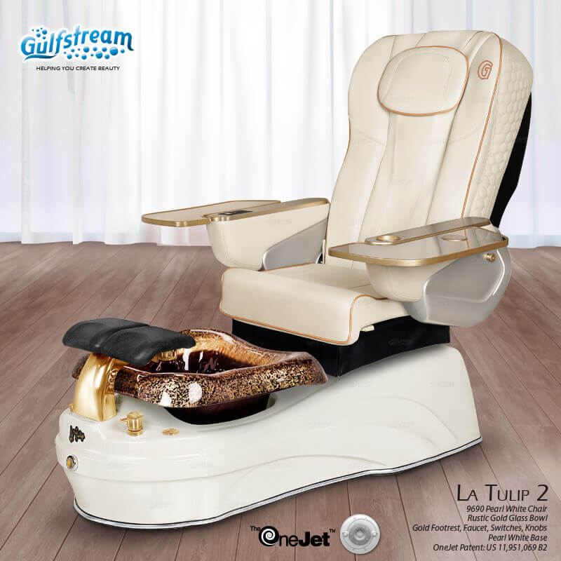 Gulfstream La Tulip 2 with Pearl White 9690 chair, white base and amber glass bowl