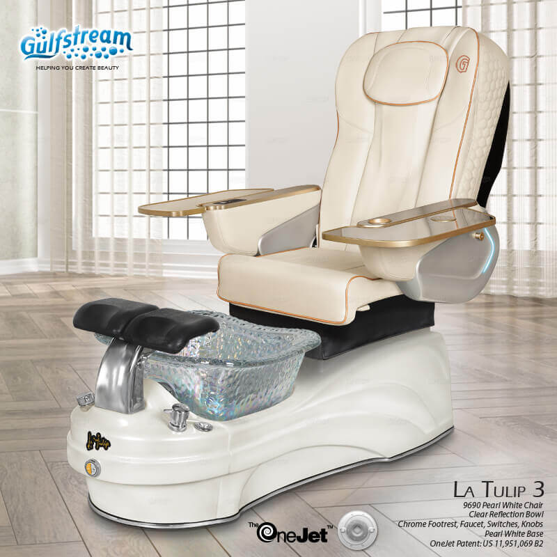 Gulfstream La Tulip 3 with Pearl White 9690 chair, white base and clear glass bowl