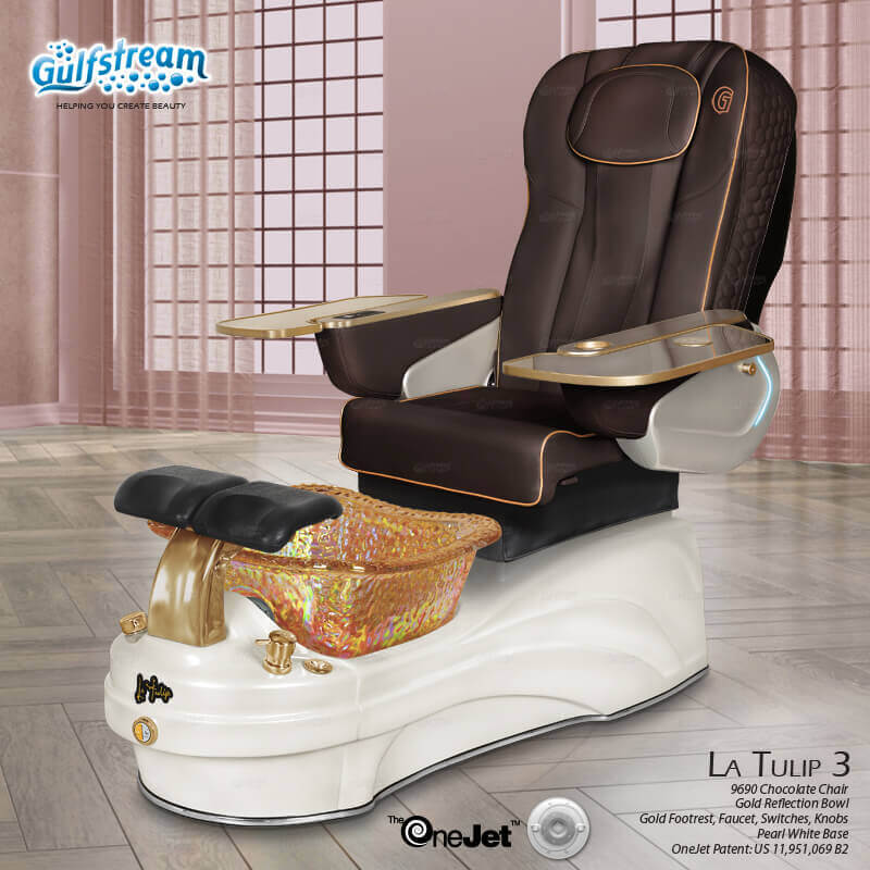 Gulfstream La Tulip 3 with Chocolate 9690 chair, white base and gold glass bowl