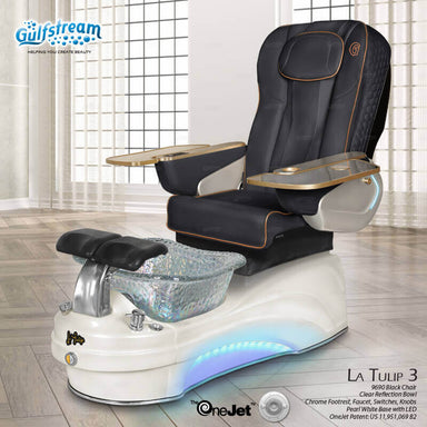 Gulfstream La Tulip 3 with Black 9690 chair, white base and clear glass bowl