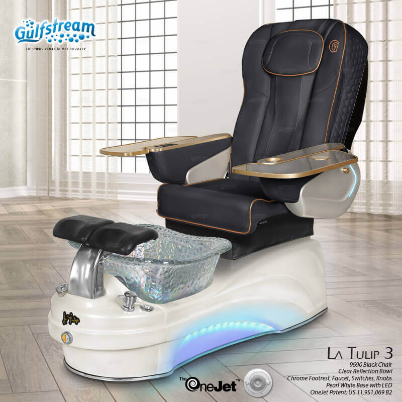 Gulfstream La Tulip 3 with Black 9690 chair, white base and clear glass bowl