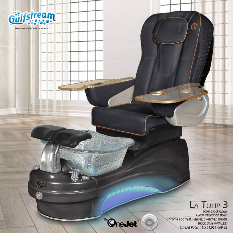 Gulfstream La Tulip 3 with Black 9690 chair, black base and clear glass bowl